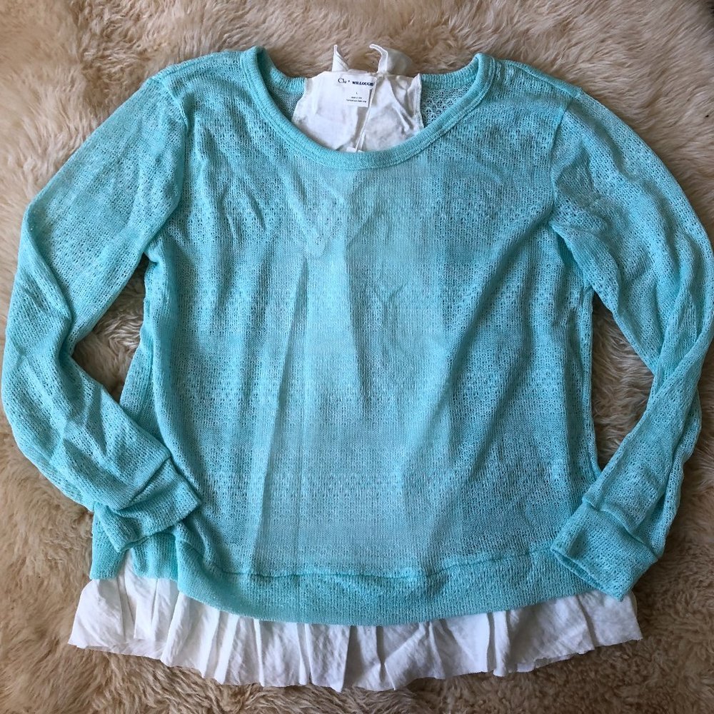 Anthropologie Ruffled and Ribboned pullover by Clu & Willoughby